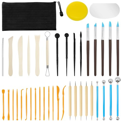 BORISCA 41 STK Modellierwerkzeug Set für Ton & Modelliermasse, Polymer Clay Tools Töpferwerkzeug Keramik Sculpting Tools mit Aufbewahrungsbeutel