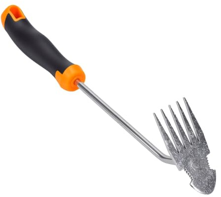 Eminchu Outil de Désherbage Manuel, Outil de Désherbage Manuel de Jardin en Acier Inoxydable | avec poignée ergonomique antidérapante de 36 cm, désherbeur manuel à 4 dents pour les jardiniers de parterres de fleurs de
