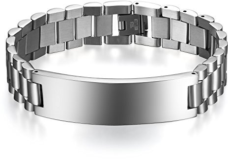 JewelryWe Schmuck Herren Armband mit Gravur Edelstahl Glänzend Poliert Armreif Armkette Uhrenarmband Geschenk Silber