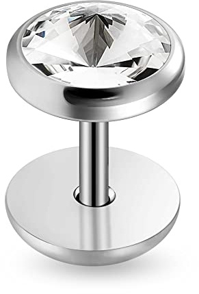 Monster Piercing Pierre précieuse claire Faux bouchon d'oreille en acier chirurgical anodisé noir - Faux jauge d'oreille - Tricheur Plug - Bouchon d'oreille de calibre 16 - Vendu par pièce