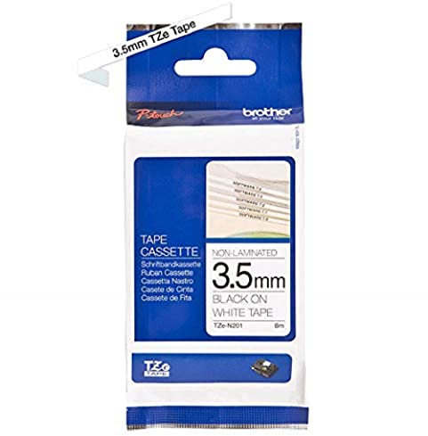 Brother Original P-touch Schriftband TZE-N201 3,5 mm, schwarz auf weiß (für Brother P-touch PT-H100, -E100/VP, -D200/VP, -D210/VP) nicht laminiert