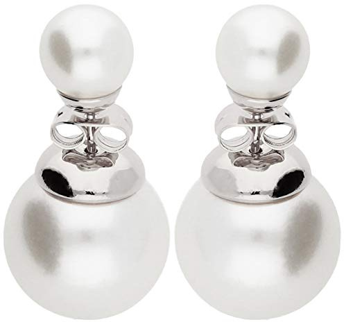 MYA art Damen Ohrringe Perlenohrringe Doppel Ohrstecker Set Front Back mit Perlen Kugeln Vergoldet Silber Weiß Perle MYAWGOHR-91B