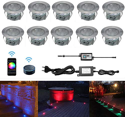 LED Bodeneinbaustrahler RGB 10er Set, Ø45mm WiFi Terrasse Einbauleuchten Kompatibel mit Amazon Alexa, Google Home, IP67 Wasserdicht App Steuerbar LED Außen Boden Licht für Küche Garten Treppen Balkon