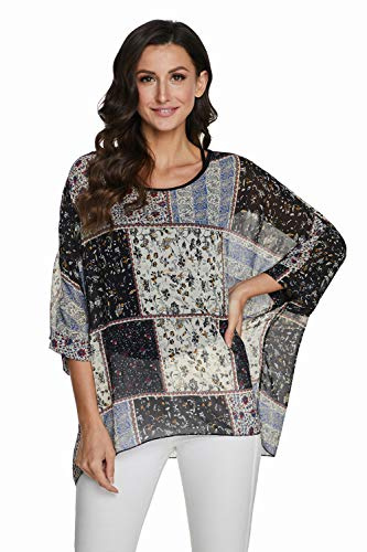 OKSakady överdimensionerad t-shirt för kvinnor 3/4 fladdermusärm Dolman chiffongblus sommartoppar