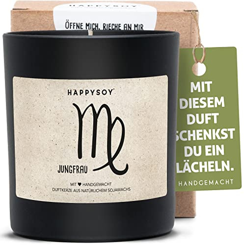 Jungfrau Sternzeichen Duftkerze im Glas mit Spruch - handgemacht - nachhaltiges persönliches Geschenk, liebevolle Geschenkidee zum Geburtstag - Kerze mit Tierkreiszeichen, zodiac virgo