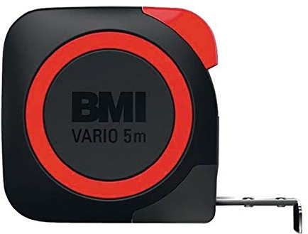 BMI TaschenbandmaÃŸ 411 VARIO Standard, Länge 3 m Bandbreite: 13 mm, weisslackiertes Band, Gehäuse schwarz/rot, Massband 411341