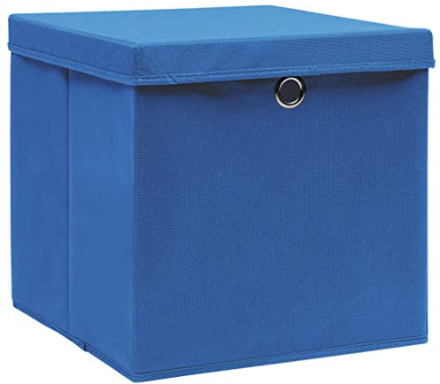 vidaXL 4x Aufbewahrungsbox mit Deckeln Zusammenklappbar Spielkiste Regalkorb Faltkiste Korb Kinderbox Box Kiste Faltbox 28x28x28cm Blau