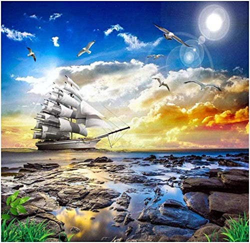 White Sailboat Seagull with Blue Sky 3D Photo Wallpaper Mural Motif Wallpaper Non-Woven Wallpaper Mural Wallpa Custom 3D Wallpaper Paste Living Room The Wall for Bedroom Mural Border-430cm×300cm