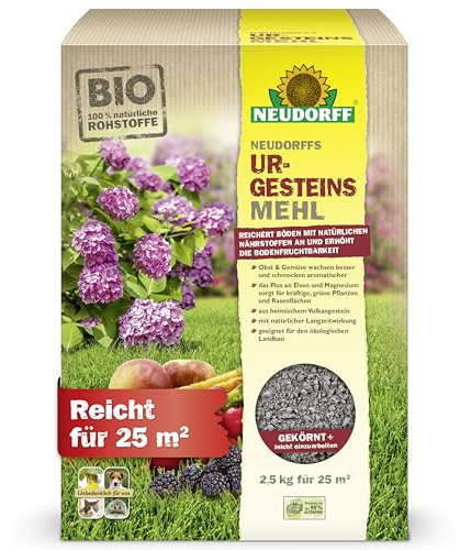 Neudorff UrgesteinsMehl - Natürliches Diabasgesteinsmehl mit natürlicher Langzeitwirkung zur Bodenverbesserung für alle Bodenarten, 2,5 kg für 25 m²