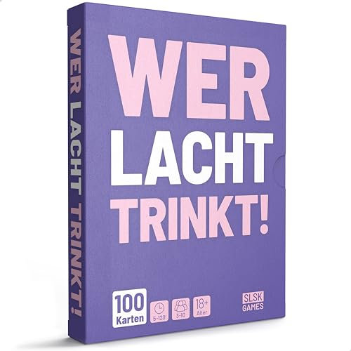 SLSK Games Wer lacht Trinkt® - Könnt Ihr euch das Lachen verkneifen? - mit 100 Karten - Saufspiel - Kartenspiel - Partyspiele für Erwachsene - Trinkspiele Partyspiele ab 18 - deutsche Version
