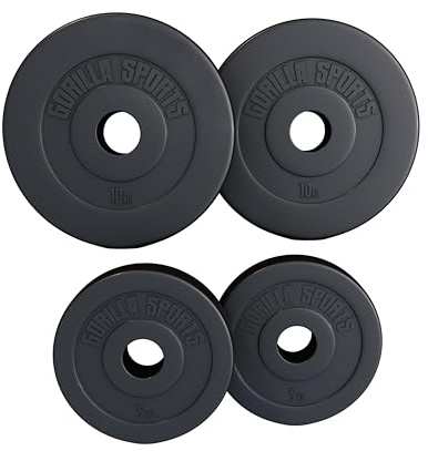 GORILLA SPORTS® Olympic viktskivor - 1,25-30 kg vikter, singel/set, 50/51 mm hål, plast - viktskivor set, hantlar, viktskivor