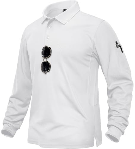 TACVASEN Herren Poloshirt Langarm Golf Tshirts Tactical Shirt Leicht Atmungsaktiv Freizeitshirts mit Brillenhalter