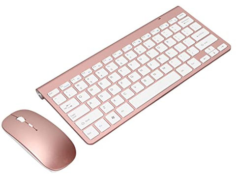 Combo Clavier Souris sans Fil, Ensemble Clavier et Souris D'ordinateur Ultra Fin, Clavier Compact pour Ordinateur Portable, Connexion 10 M, Clavier Portable pour Ordinateur, PC(Or Rose)