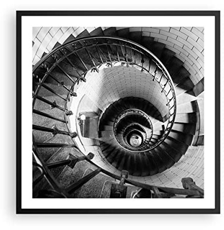 Moderno Cuadros Decorativo 60x60cm Poster de Pared Escaleras Espiral Perspectiva Cuadros Pared Imágenes Póster Marco Negro Decoracion Salon Dormitorio Cocina Wall Art Prints Decor P2BAC60x60-4384