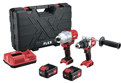 Flex Akku-Schlag-Bohrschrauber PD2G 18-ECFC + Akku- Schlagschrauber 18, 0 V IW 3/4 18.0-EC (inkl. 2 Akkus 5, Ah Ladegerät, inklusive Transportkoffer) 516228, Rot