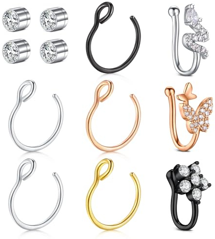 Incaton Fakenasenringe Edelstahl Fake Nasenpiercing Non Piercing Faux Tragus Clip Fake Piercing Nase Ring Hoop