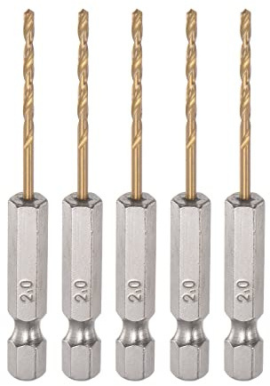 sourcing map 5pcs 1/4 Hex Shank Drill Bits 2mm Titanium Drill Bits Set M35 High Speed Steel Twist Drill Bit 68mm Long Fully Ground for Wood, Stainless Steel, Metal, Plastic Plastic