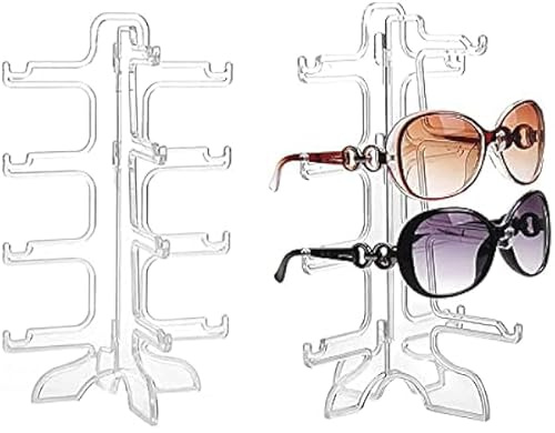 2 Stück Brillenständer, Sonnenbrillen Brillenhalter Transparent Kunststoff Brillenregal 4-Lagen Brillen Aufbewahrungs Präsentationsregal, für AufbewahrungSonnenbrillen, Myopia-Brillen, Planspiegel