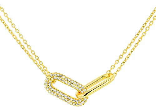 Amazon Essentials Sterling Silver and Gold Gilded Pave Link Necklace