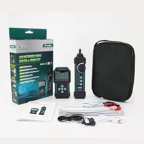 Pro'sKit Tool solutions MT-7076 LCD Network Cable Tester & sonda Kit analogico/digitale Dual Mode Li-ion Battery Type-C PoE Switches & Port Flashing NCV(MT-7076)