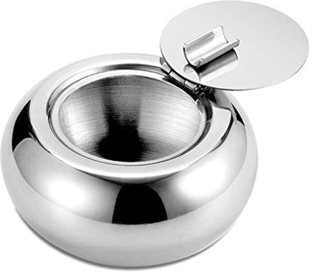 Portacenere Posacenere da tavolo in acciaio inossidabile con coperchio richiudibile, antivento, a prova di odore, per l'home office, da tavolo, esterno, patio, esterno sedile in frassino