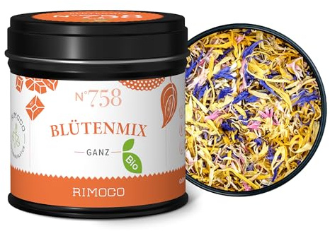Rimoco Bio Blütenmix 5g Dose - Essbare Blüten in blau, pink & gelb für Salate, Desserts & mehr - 100% Bio, Visuelles Highlight & Geschmacksexplosion!