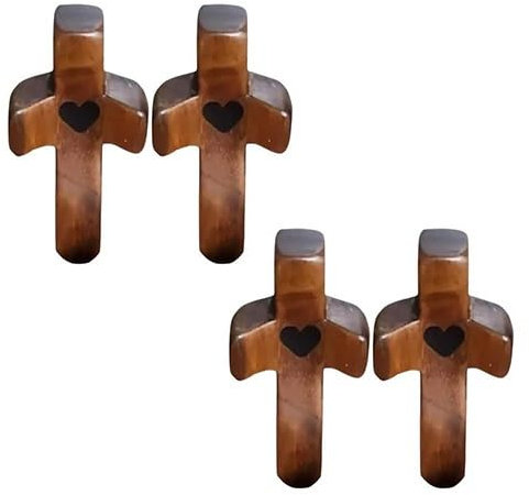 4 Stück Kreuz Mein Herz | Ermutigungsgeschenk, Geschnitztes Holzkreuz, Handschmeichler Kreuz, Handgeschnitztes Liebeskreuz aus Holz, Liebeskreuze aus Holz mit Herzen