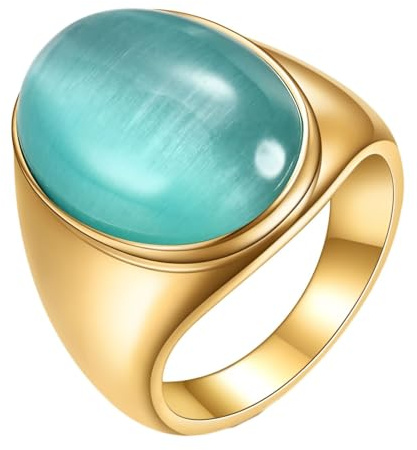 Mesnt Verlobungsringe, Edelstahl 23MM großer ovaler Stein Punk Stil Zeigefinger Ring für Unisex