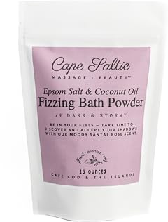 Cape Saltie · Massage Beauty Epsom Salt & Coconut Oil Fizzing Bath Powder in Dark & Stormy (1 Bag, 15 oz, 3-5 Soak Experiences) | Soothe Muscles & Aches | Colorful, Aromatic Santal Rose & Candy Scent