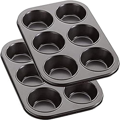PEBBLE HUG 6 Cupcake Baking Muffin Tray, Carbon Steel, Non-Stick Sturdy and Durable, Dishwasher and Freezer Safe, Cupcake Tin, Safe and Reusable, Versatile Usage (2 Pcs)