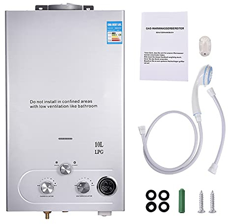 Chauffe-eau au Gaz Propane GPL 10L, Chauffe-eau Instantané Sans Réservoir 20kw avec Kit de Douche, BrûLeur de Chaudière pour Camping, Rv, Maison