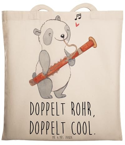 Mr. & Mrs. Panda Tote Bag Fagott Doppelt Cool - Geschenk, Rohr, Unitasche, Musik, Lernen, Büchertasche, klassische, Schultasche, Beutel, Orchester, Einkaufstüte, Musiker, Holzblasinstrument