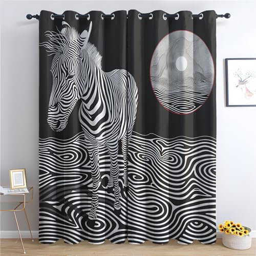 Generisch Zebra Vorhang, Tier Zebra Gardinen mit Ösen 2er Set Verdunkelungsvorhang, Wild Tier Vorhänge, Wohnzimmer Schlafzimmer Kinderzimmer Blickdichte vorhänge, 300x280 cm oi2&-130
