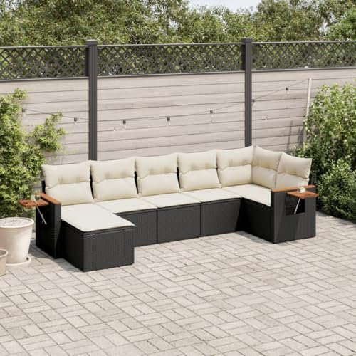 THOYTOUI 7-TLG. Garten-Sofagarnitur, Gartenlounge Set Garten möbel Terassenmöbel außen Gartengarnitur Set Geeignet für Veranda Balkon Terrasse Garten mit Kissen Schwarz Poly Rattan