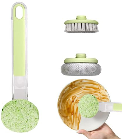 Cepillo de limpieza de sartenes, estropajos de cocina, con 3 cabezales intercambiables – Estropaplatos – Cepillo de cocina, estropajo de sartenes, cepillo para platos, sartenes, ollas