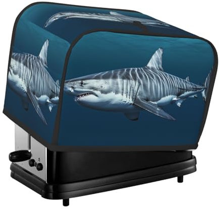 Große weiße Hai-Toaster-Abdeckung, 2 Scheiben, Küchen-Abdeckungen für kleine Geräte mit Taschen, Toaster-Staubschutz mit Tragegriff oben, waschbar, Universal-Brotbackmaschinen-Abdeckung für Küche