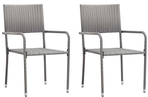 ShGaxin Garten-Essstühle 2 STK. Stapelbar Grau Polyrattan, Gartensessel, Balkonstuhl, Hochlehner, Balkon Stühle, Terrassenstuhl, Balkonmöbel - 318699