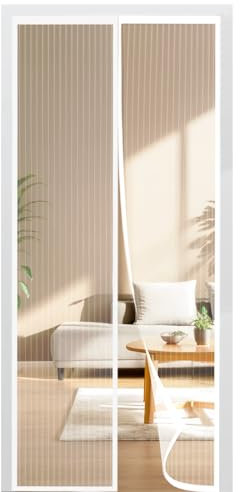 BUIRTLY Mosquitera Puerta Magnética 80x210㎝, Mosquiteras Para Puertas, Cierre Magnético Automático Para Puertas De Balcones, Sótanos Y Terrazas, Fácil Instalación Sin Taladrar. Blanco