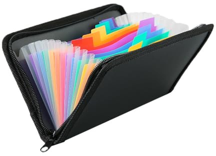 1 Set of Black Receipts and Business Cards Storage Book，Receipt & Document Organizer ，Expanding Flashcard Organizer，Expanding Accordion File with Zipper & Labels for Travel, School, Office, and Home