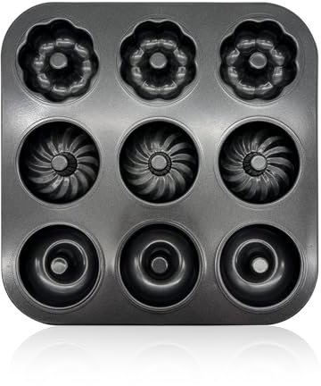 Stampo per ciambelle in metallo, mini ciambelle, stampo da forno per piccoli madeleines, ciambelle, 9 cavities per cuocere, per bagel, ciambelle, biscotti e torte, antiaderente