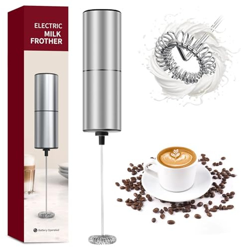 Milk Frother Handheld Whisk & Stainless Steels Battery Powered Drink Mixer, Milk Frother Foamer & Mini Drink Mixer Coffee Frother, Electric Portable for Latte, Cappuccino, Hot Chocolate
