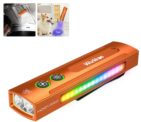 Wurkkos HD01 Pro Uppladdningsbar Ficklampa med 365 nm UV, Grönt och RGB-ljus - 1 200 lum Platt Modell för Utomhusbruk och Husdjursurindetektering