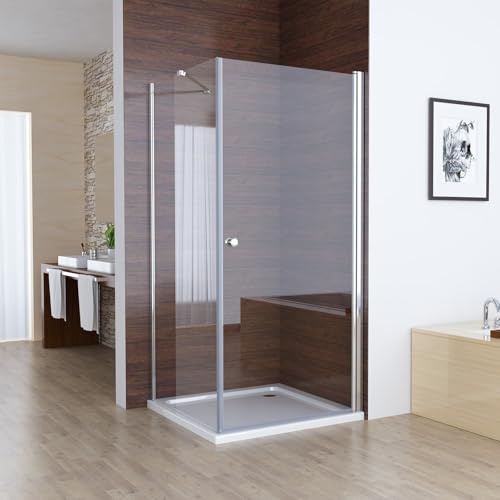 MIQU Duschkabine 75 x 80 x 185 cm Eckeinstieg Schwingtür Duschabtrennung, 75 Schwenkbar Duschtür mit 80 Seitenwand ESG Glas Duschwand, Pendeltür Komplett Dusche ohne Duwchwanne