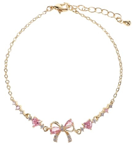 Cuicany Bracelet avec Nœud en Oxyde de Zirconium, Bracelet Noeud Zircone Amitié, Chaîne de Main Réglable pour Femme, Ajustables, Bijoux Délicats en Perles avec Breloques et Nœuds, Femme Comme Cadeau