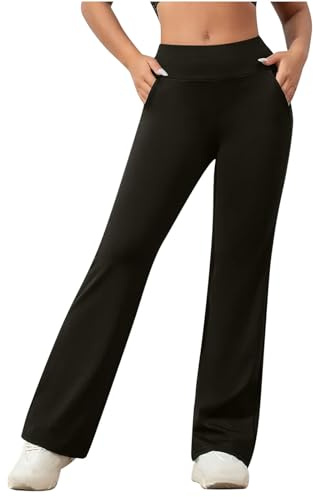 OVARA Women Work Trousers Elasticated Waist Casual Office Yoga Pants Ladies Straight Leg Bottoms Solid Color Pull On Trousers with Pockets