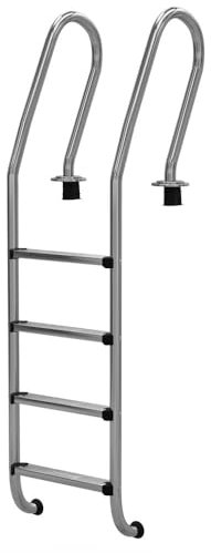 Tiefbeckenleiter Mixto V2A Edelstahl - 4-stufig für Schwimmbecken - Poolleiter für Pools bis 1,50m Tiefe - Hochglanzpoliert - Inkl. Einbauhülsen