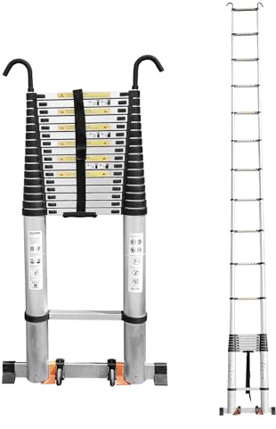 JADDUO 7,5 m Teleskopleiter Aluminium Leichtbau-Ausziehleiter mit 2 Dreieckstabilisatoren Zusammenklappbare Dachboden- und Wohnmobil-Reiseleiter für Zuhause und Outdoor