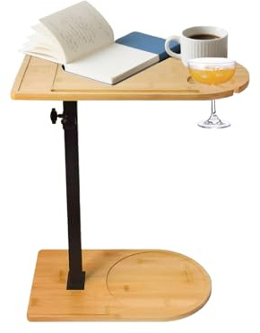 360° Rotatable Sofa Tray Table for Couch Arm, Height Adjustable End Table for Bed or Chair with Phone & Tablet Slots, TV Tray Table, Side Table Tray for Small Spaces（Arc）