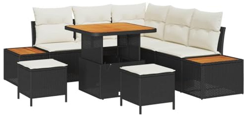 vidaXL Trädgårdsoffset 8 pcs Svart konstrotting, Trädgård och Terrass, Modern Ute-soffa, Poly Rattanset, Akaciaträytor, Väderbeständig, Modular Sittgrupp