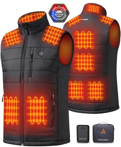 GOTOBI Gilet riscaldante da uomo con 16000 mAh, 7,4 V, 9 zone di riscaldamento, gilet riscaldabile con 3 temperature regolabili, gilet riscaldato per attività all'aperto, motociclismo, ciclismo
